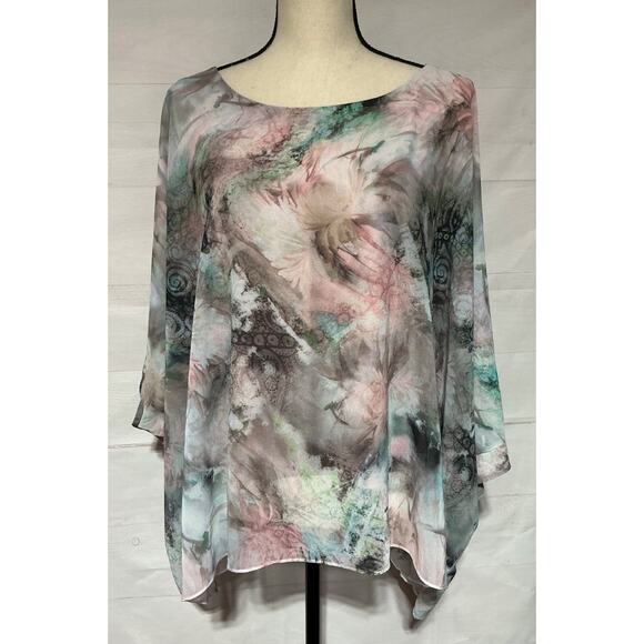 Fleur de Lis Tops - FLEUR DE LIS sz S dusty rose pink pale green semi sheer layered blouse top shirt